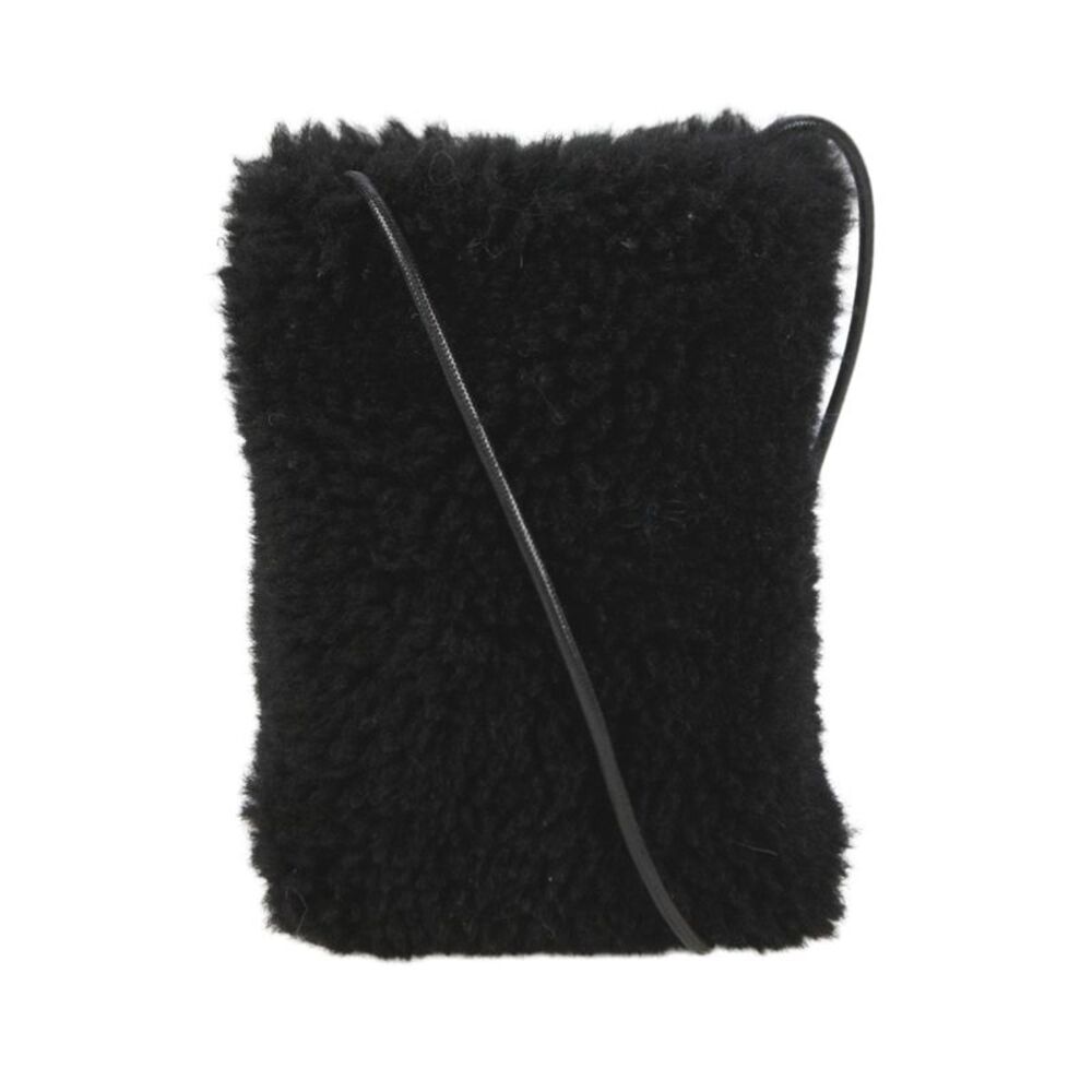 Natures Collection Womens One Strap Open Top Shearling Crossbody Handbag Black